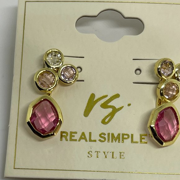 Real Simple Style Talia Necklace Bracelet & Earrings Gold w/Pink & Clear 3 items - Picture 7 of 12